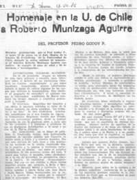 Homenaje en la U. de Chile a Roberto Munizaga Aguirre.