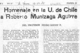 Homenaje en la U. de Chile a Roberto Munizaga Aguirre.