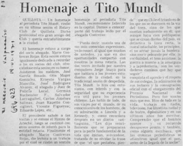 Homenaje a Tito Mundt
