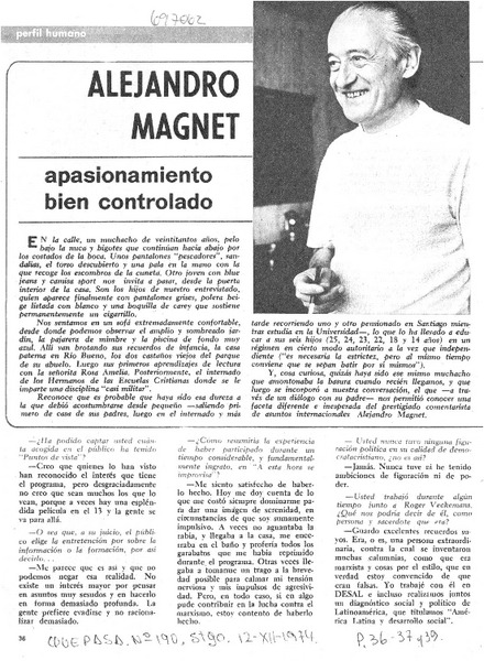 Alejandro Magnet apasionamiento bien controlado : [entrevista]