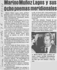 Marino Muñoz Lagos y sus ochos poemas meridionales.