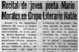 Recital de joven poeta Mario Morales en grupo literario Ñuble.