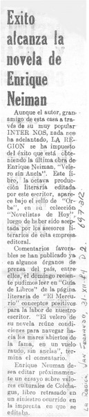 Exito alcanza la novela de Enrique Neiman.