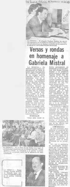 Versos y rondas en homenaje a Gabriela Mistral.