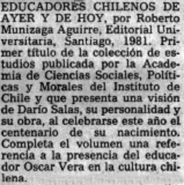 Educadores chilenos de ayer y de hoy.