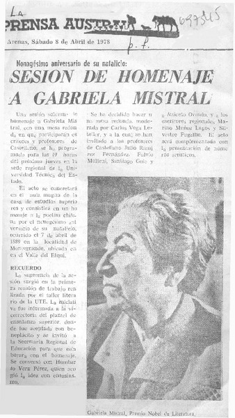 Sesión de homenaje a Gabriela Mistral.