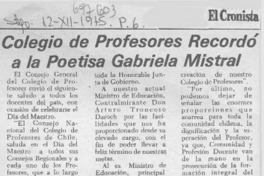 Colegio de profesores recordó a la poetisa Gabriela Mistral.