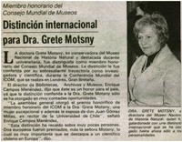 Distinción internacional para Dra. Grete Mostny.