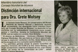 Distinción internacional para Dra. Grete Mostny.