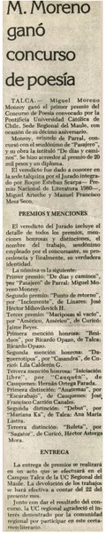 M. Moreno ganó concurso de poesía.