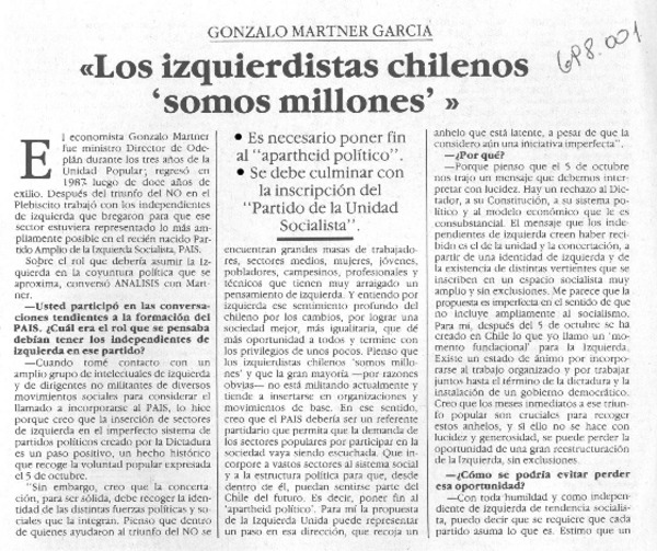 "Los izquierdistas chilenos "somos millones" : [entrevista]