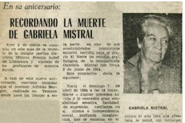Recordando la muerte de Gabriela MIstral.