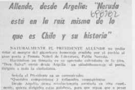 Allende, desde Argelia: "Neruda está en la raíz misma de lo que es Chile y su historia".