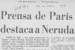 Prensa de París destaca a Neruda.