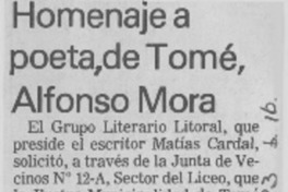 Homenaje a poeta de Tomé, Alfonso Mora.