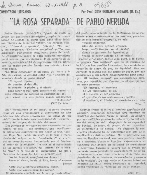 La rosa separada" de Pablo Neruda