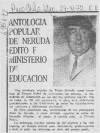 Antología popular de Neruda editó el Ministerio de Educación.