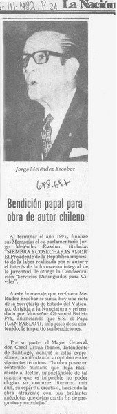 Bendición papal para obra de autor chileno.