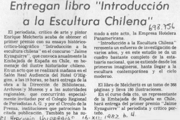 Entregan libro "Introducción a la escultura chilena".