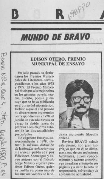 Edison Otero, premio municipal de ensayo.