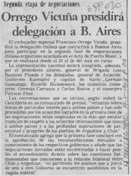 Orrego Vicuña presidirá delegación a B. Aires.
