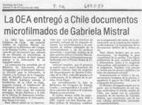 La OEA entregó a Chile documentos microfilmados de Gabriela Mistral.