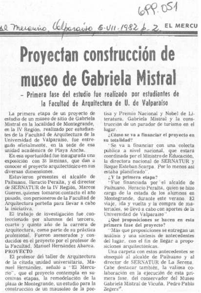 Proyectan construcción de museo de Gabriela Mistral.
