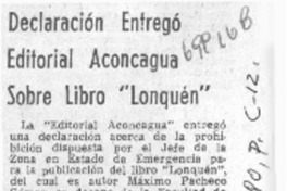 Declaración entregó editorial Aconcagua sobre libro "Lonquén".