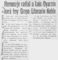 Homenaje radial a Luis Oyarzún hará hoy Grupo Literario Ñuble.