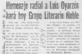 Homenaje radial a Luis Oyarzún hará hoy Grupo Literario Ñuble.