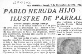 Pablo Neruda hijo ilustre de Parral.