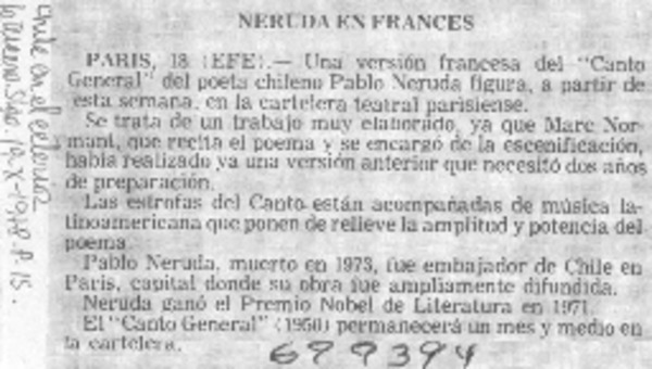 Neruda en francés.