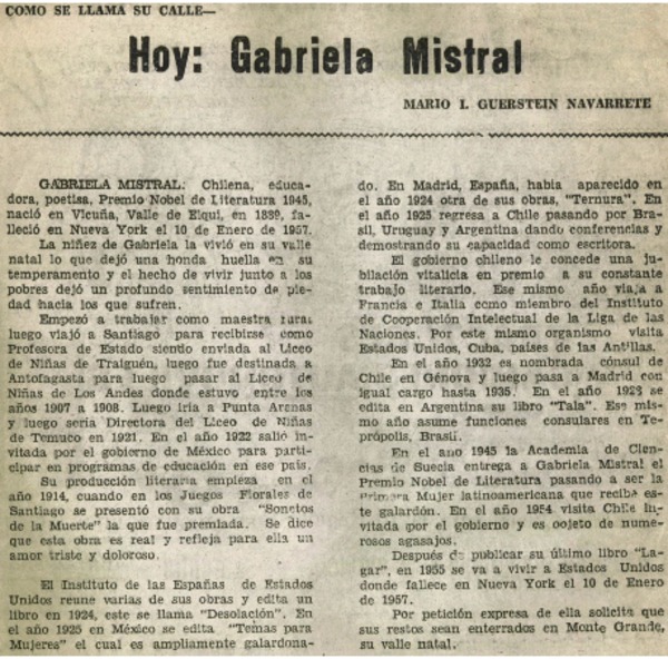 Hoy: Gabriela Mistral