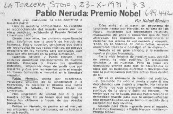 Pablo Neruda: Premio Nobel