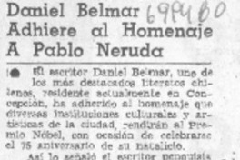 Daniel Belmar adhiere al homenaje a Pablo Neruda.