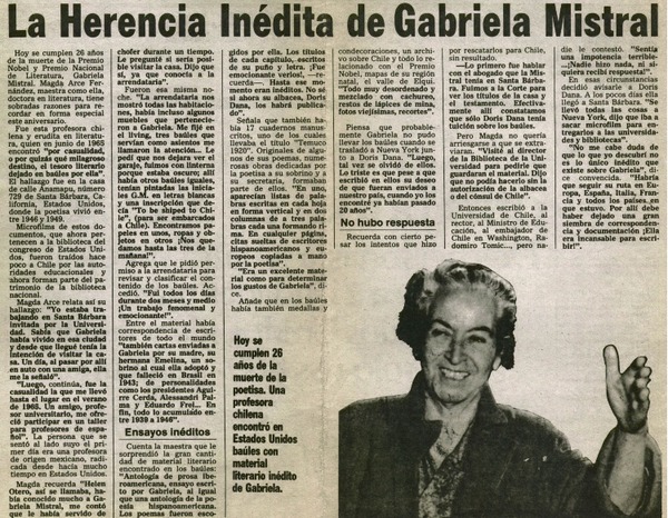 La herencia inédita de Gabriela Mistral.