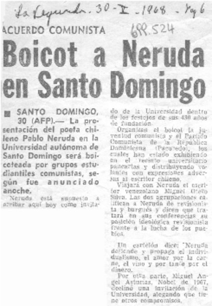 Boicot a Neruda en Santo Domingo.