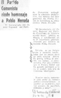 El partido comunista rinde homenaje a Pablo Neruda.