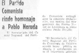 El partido comunista rinde homenaje a Pablo Neruda.