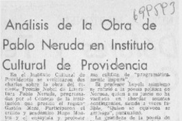 Análisis de la obra de Pablo Neruda en Instituto cultural de proviencia.