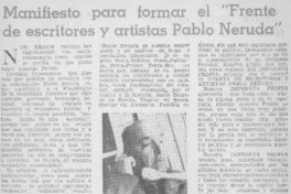 Manifiesto para formar el "Frente de escritores y artistas Pablo Neruda".