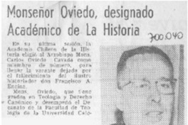 Monseñor Oviedo, designado Académico de la historia.