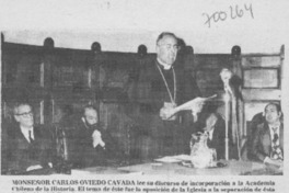 Monseñor Carlos Oviedo ingresó a la Academia Chilena de la Historia.