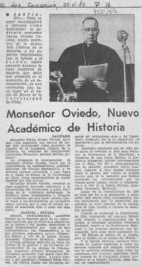 Monseñor Oviedo, nuevo Académico de Historia.