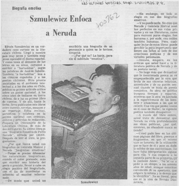 Szmulewicz enfoca a Neruda.