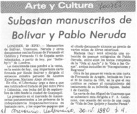 Subastan manuscritos de Bolívar y Pablo Neruda.