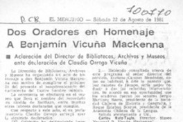 Dos oradores en homenaje a Benjamín Vicuña Mackenna.