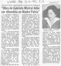 "Obra de Gabriela Mistral debe ser difundida en Madre patria".