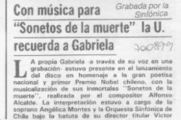 Con música para "Sonetos de la muerte" la U. recuerda a Gabriela.
