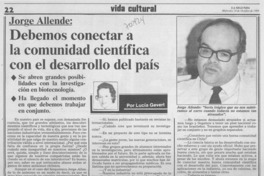 Jorge Allende: debemos conectar a la comunidad científica con el desarrollo del país : [entrevista]